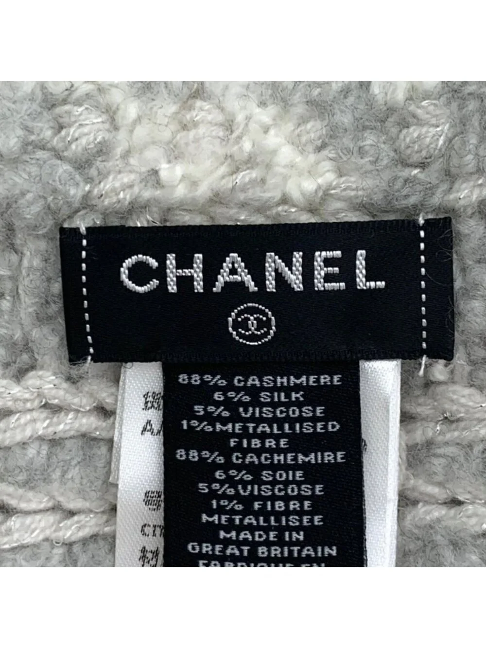 Chanel Beige & Grey Cashmere Knit Scarf
